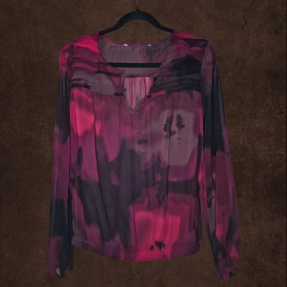 Pink & Black Abstract Design Sheer Blouse